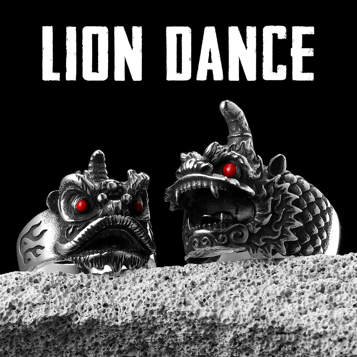 Chinese Lion Dance | 316L Solid No Fade Stainless Steel Unique Cultural Men Rings