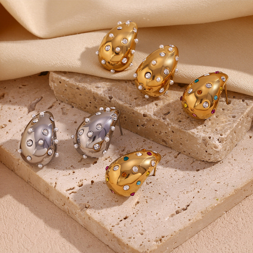 18k Gold Water Resistant Tear Drop CZ Three-dimensional Bling Earrings