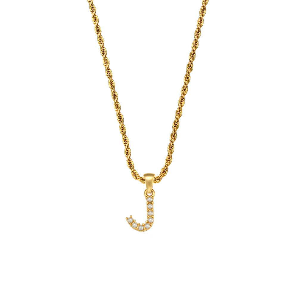 18k Gold No Fade Stainless Steel PVD Tarnish Free Elegant Pearl Letter Necklace
