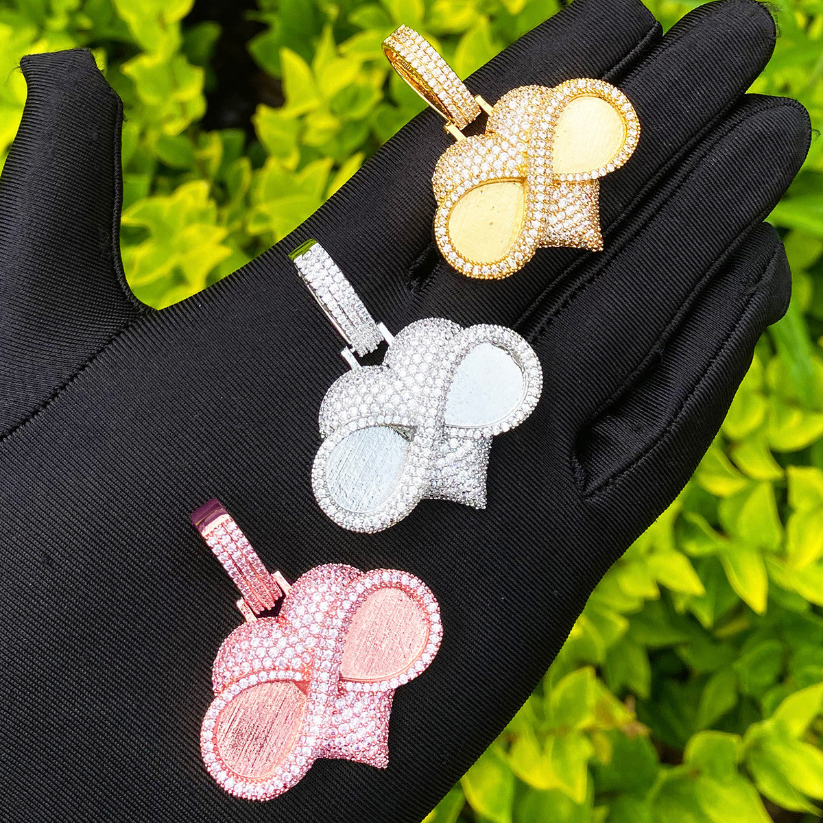 love is Infinite | VVS Diamond CZ Double Photo Infinity Heart 24k 925 Rose Gold Pendant