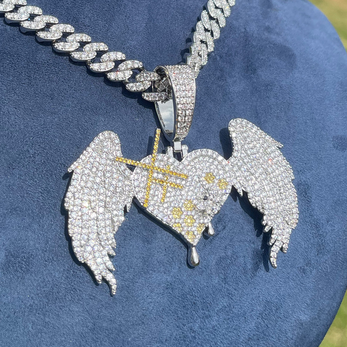 The SweetHeart | VVS Diamond CZ Honey Bee Drip Winged Heart Designer Necklace