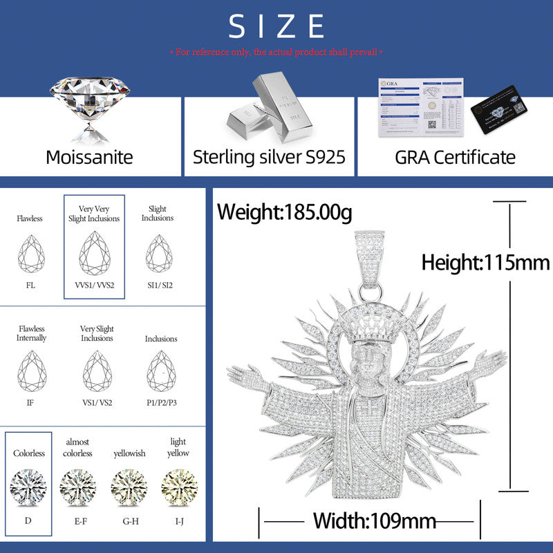 The True King | Moissanite Diamond Solid Sterling Silver Iced Blinged Out Jesus Piece Pendant