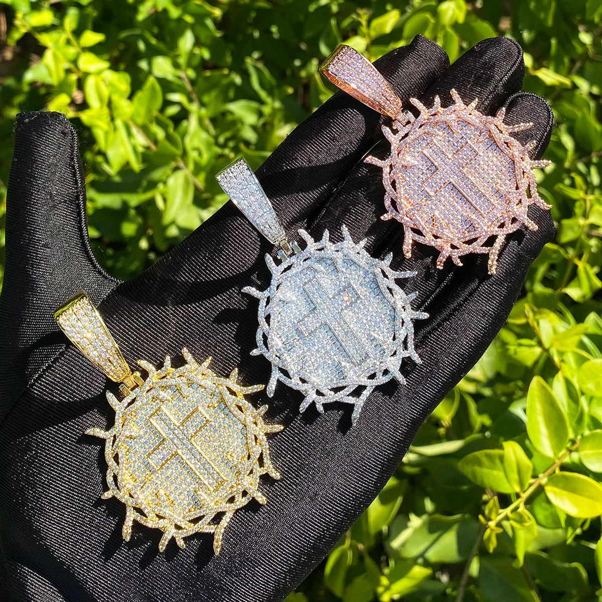 Shield Of Thorns | VVS Diamond CZ Iced Blinged Out Shield Cross Hip Hop Pendant