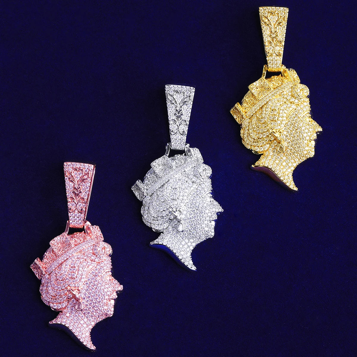 Queen Head | VVS Diamond CZ Iced Blinged Out 24k 925 Silver Hip Hop Pendant