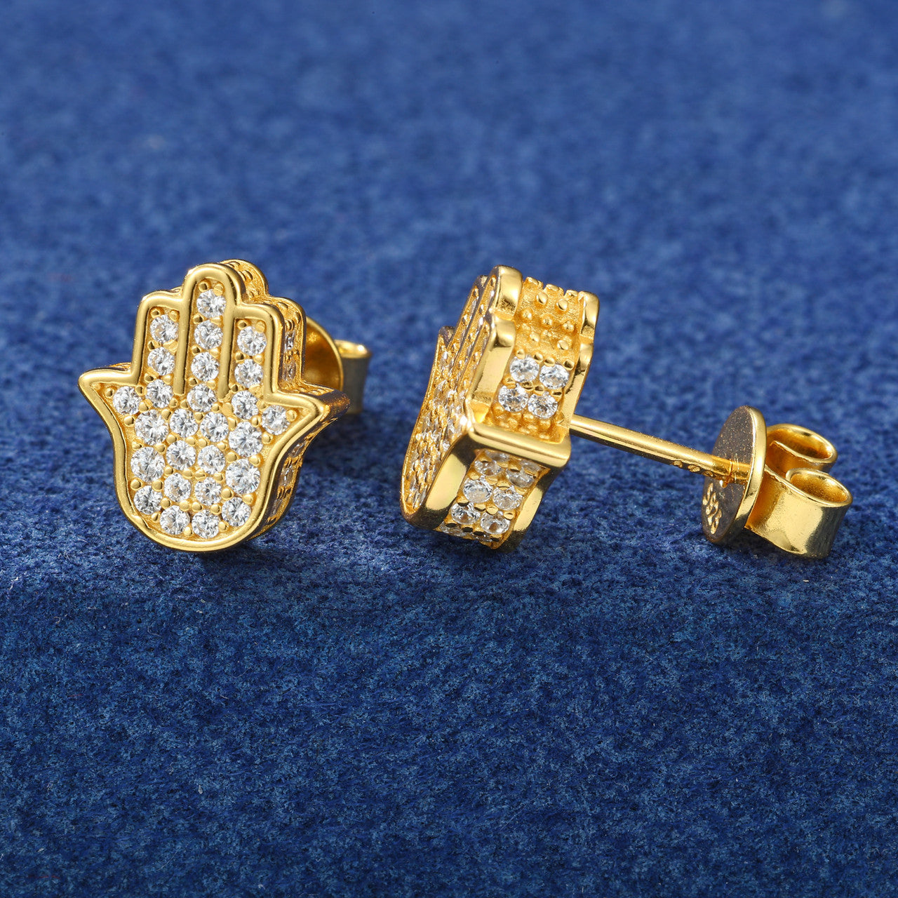 Mystic Hand | Moissanite Diamond 24k Gold Solid Silver Fatima Hamsa Hands Stud Earrings