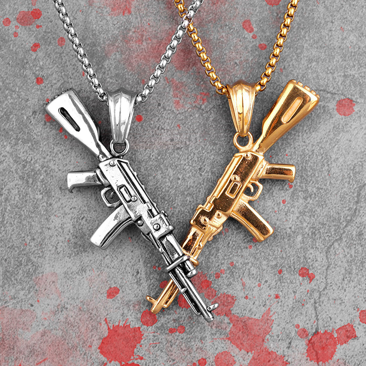 AK47 | No Fade 316L Stainless Steel Hip Hop 14k Gold Men's Gun Pendant Chain