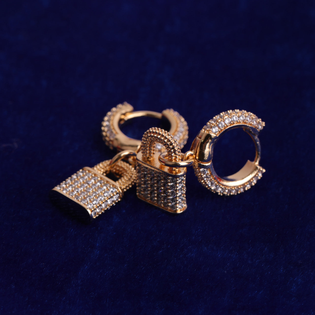 Rose Gold 925 Silver 24k Micro Pave Pad Lock Huggie Hip Hop Earrings