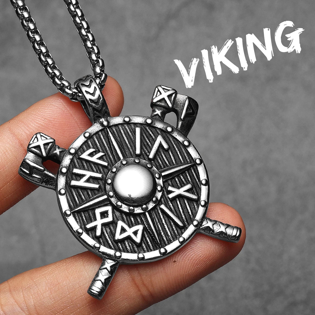 Retro Shield | 316L No Fade Solid Stainless Steel Viking Rune Shield Street Style Pendant