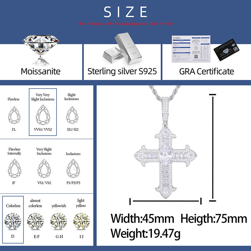 Arrow Cross | Genuine Moissanite Diamond 925 Centerstone Baguette Cross Pendant