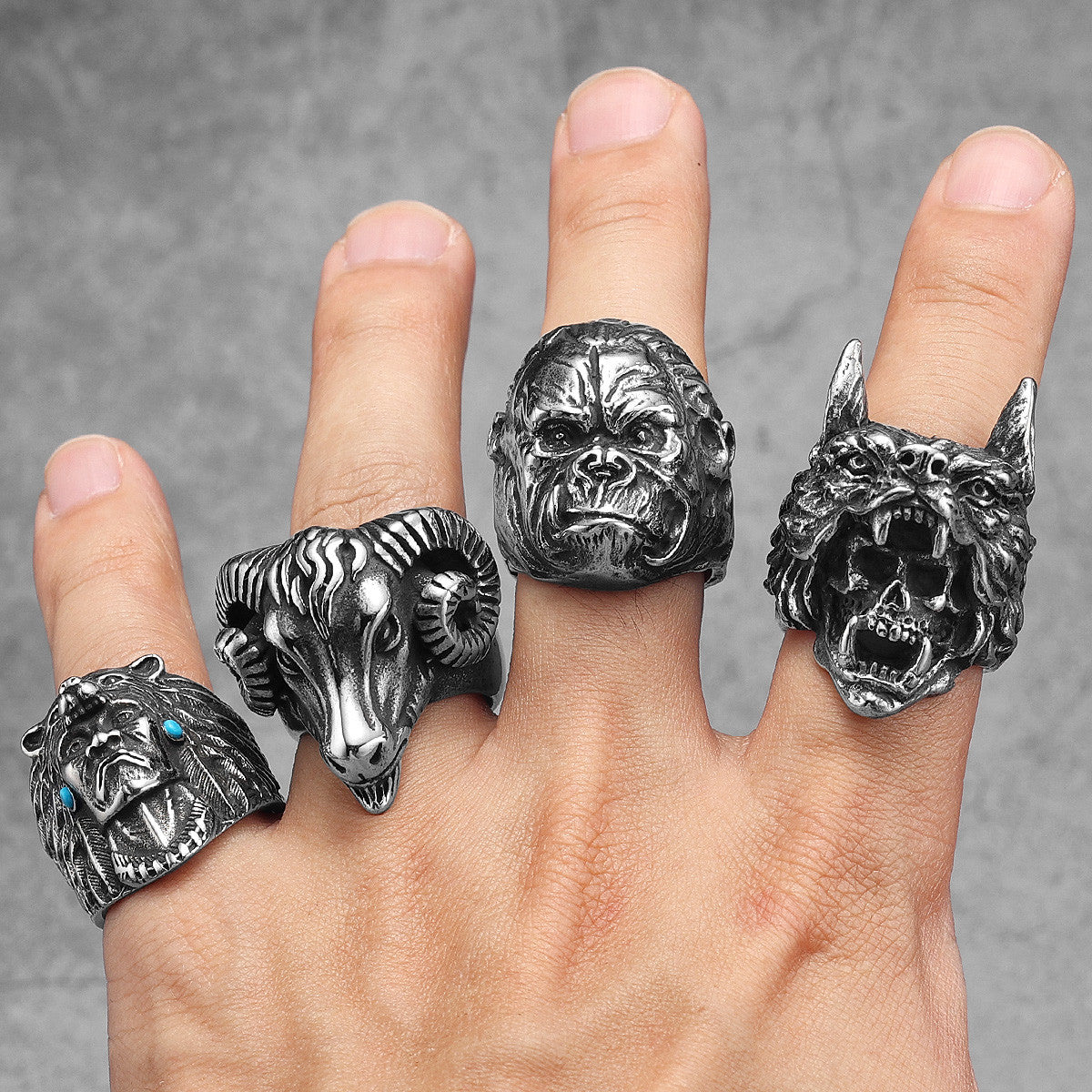 Wolf Warrior | 316L No Fade Stainless Steel Men Viking Wolf Skull Unique Ring
