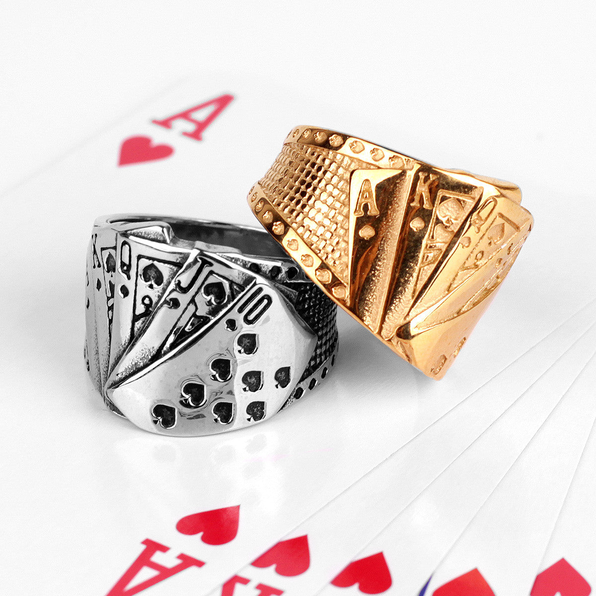 Straight Flush | 316L No Fade Stainless Steel Poker Hand Hip Hop Rings