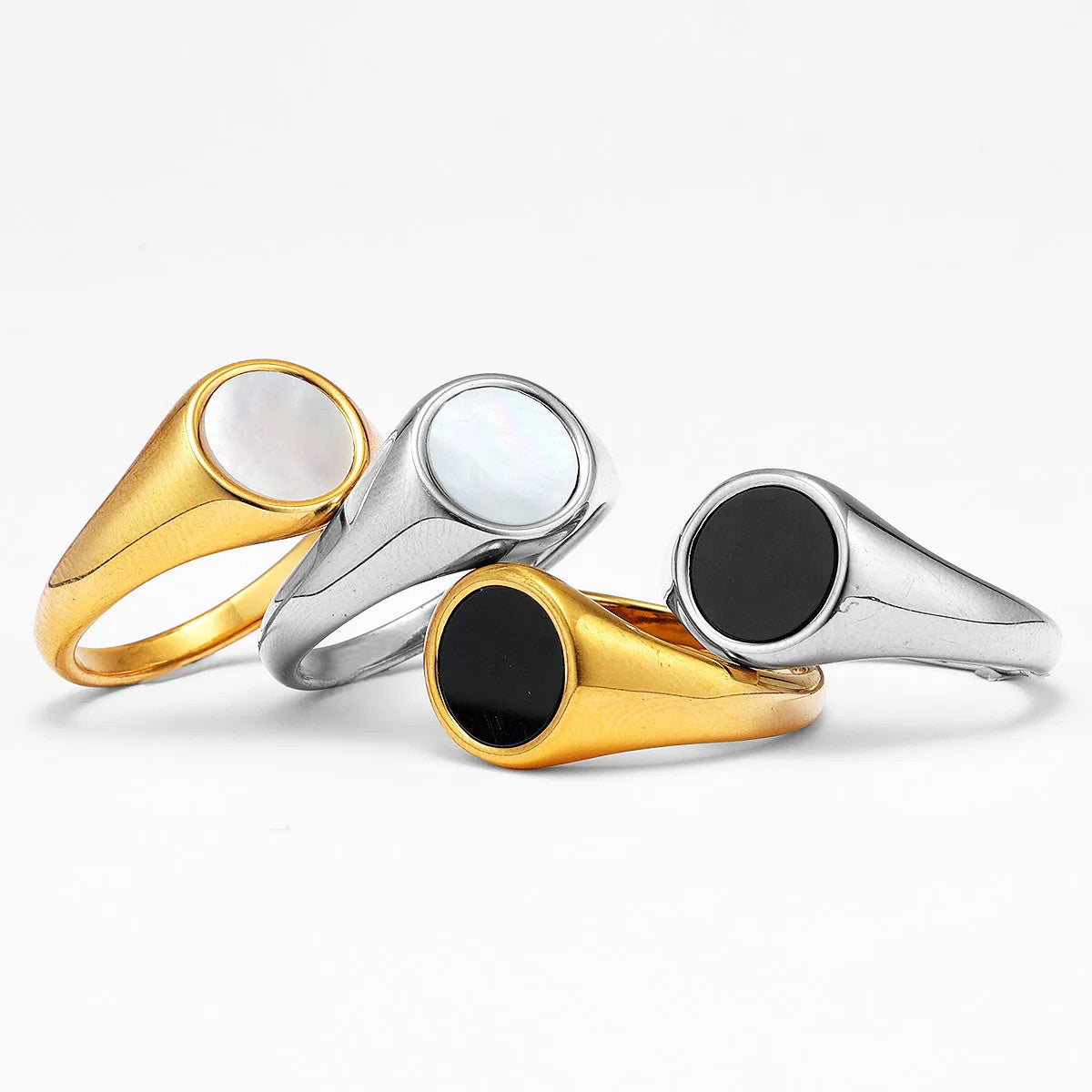 Luxury | 14k Gold Over No Fade Solid Stainless Steel Pearl Gemstone Rings