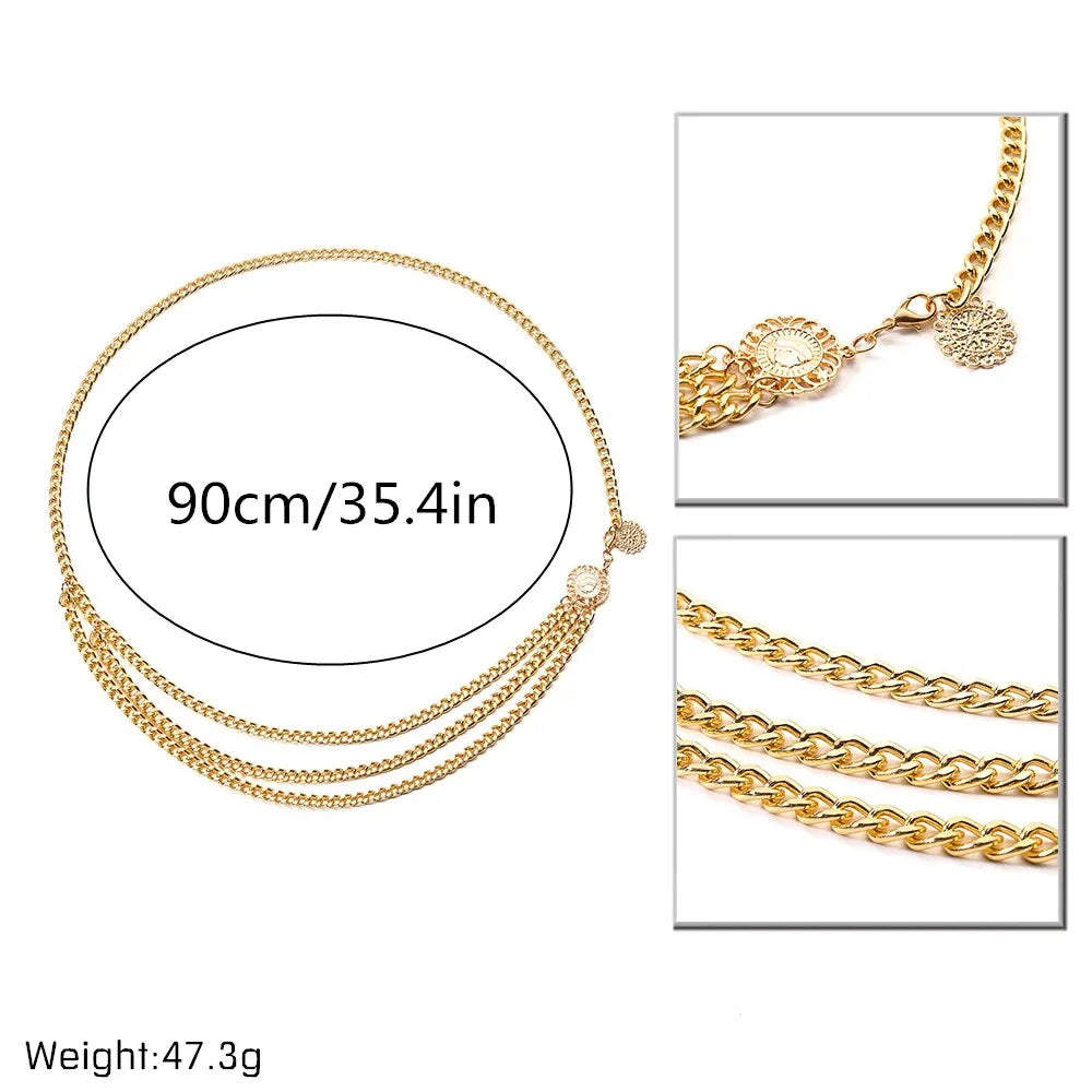 Boho Street Wear Fashion Sunflower Coin Tassel Pendant Waist Belly Belt Body Chain