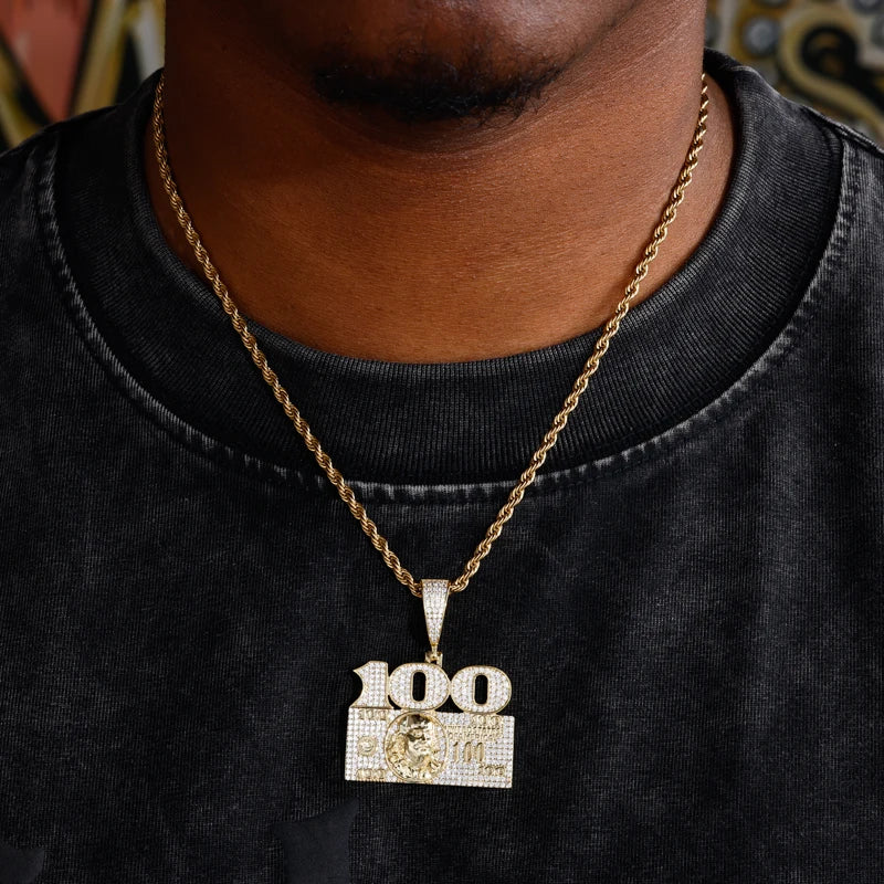 Keep It 100 | Iced Blinged Out Moissanite Diamond 925 Sterling Silver 100 Dollar Pendant