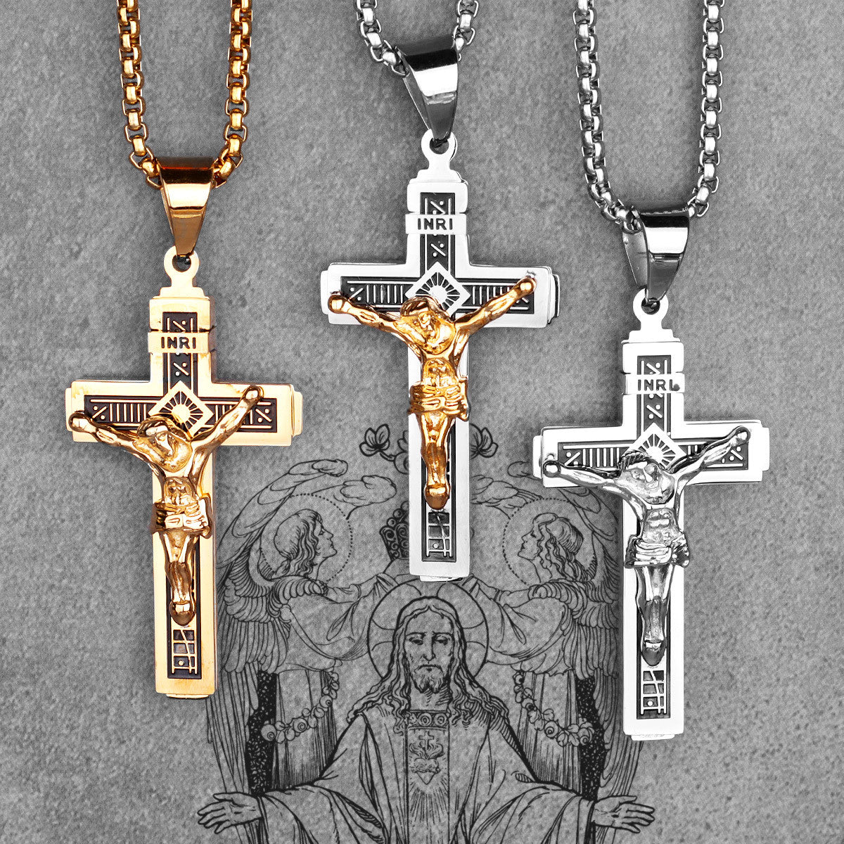 Jesus Cross | 316L No Fade Solid Stainless 14k Gold Men's Spiritual Cross Pendant