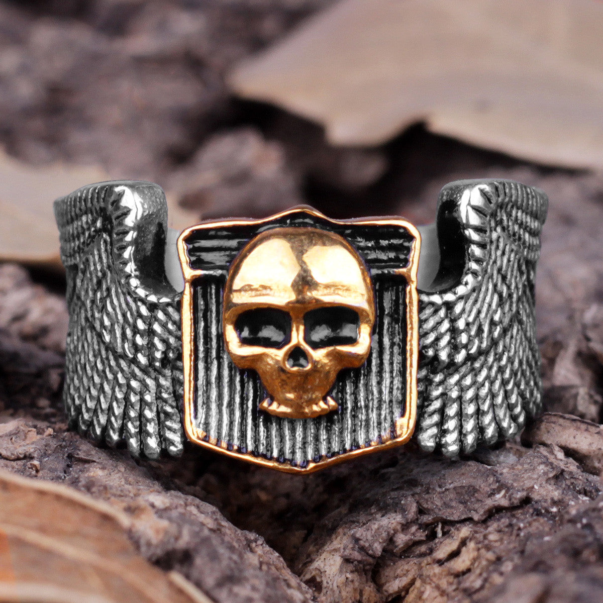 Freedom Wings | 316L Stainless Steel Men Biker Style Skull Wing Motorcycle Ring