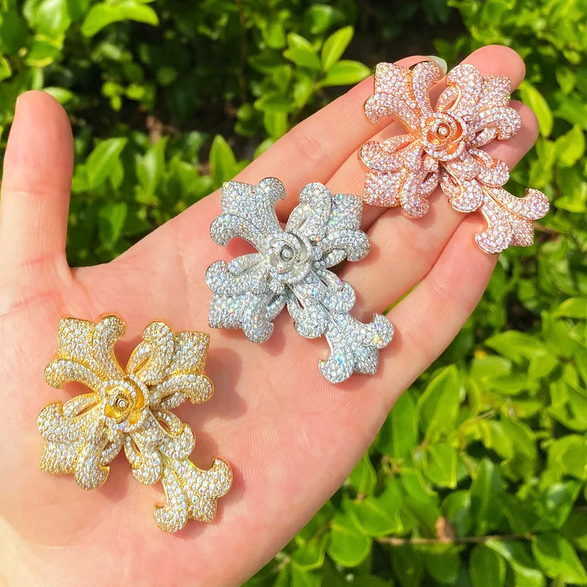 Cross Of Saints | VVS Diamond CZ Fleur-de-lis Cross Iced Blinged Out Pendant