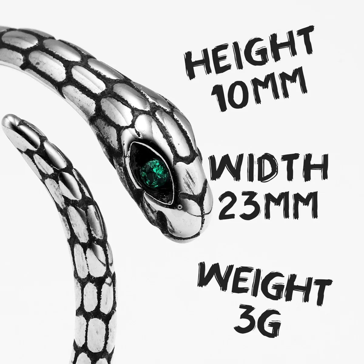 Emerald Snake | Solid 316L Stainless Steel Emerald Gem Eye Men Rings