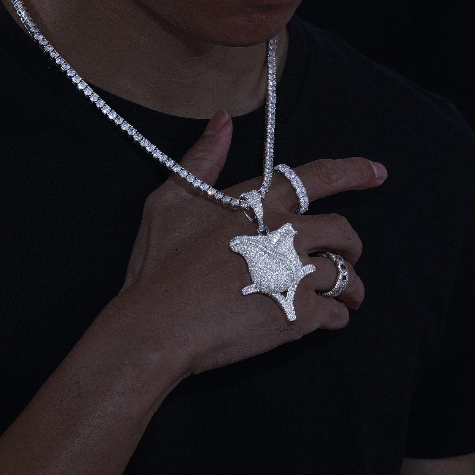 Diamond Rose | 925 Sterling Silver Moissanite Rose Flower D Color Hip Hop Pendant Necklace