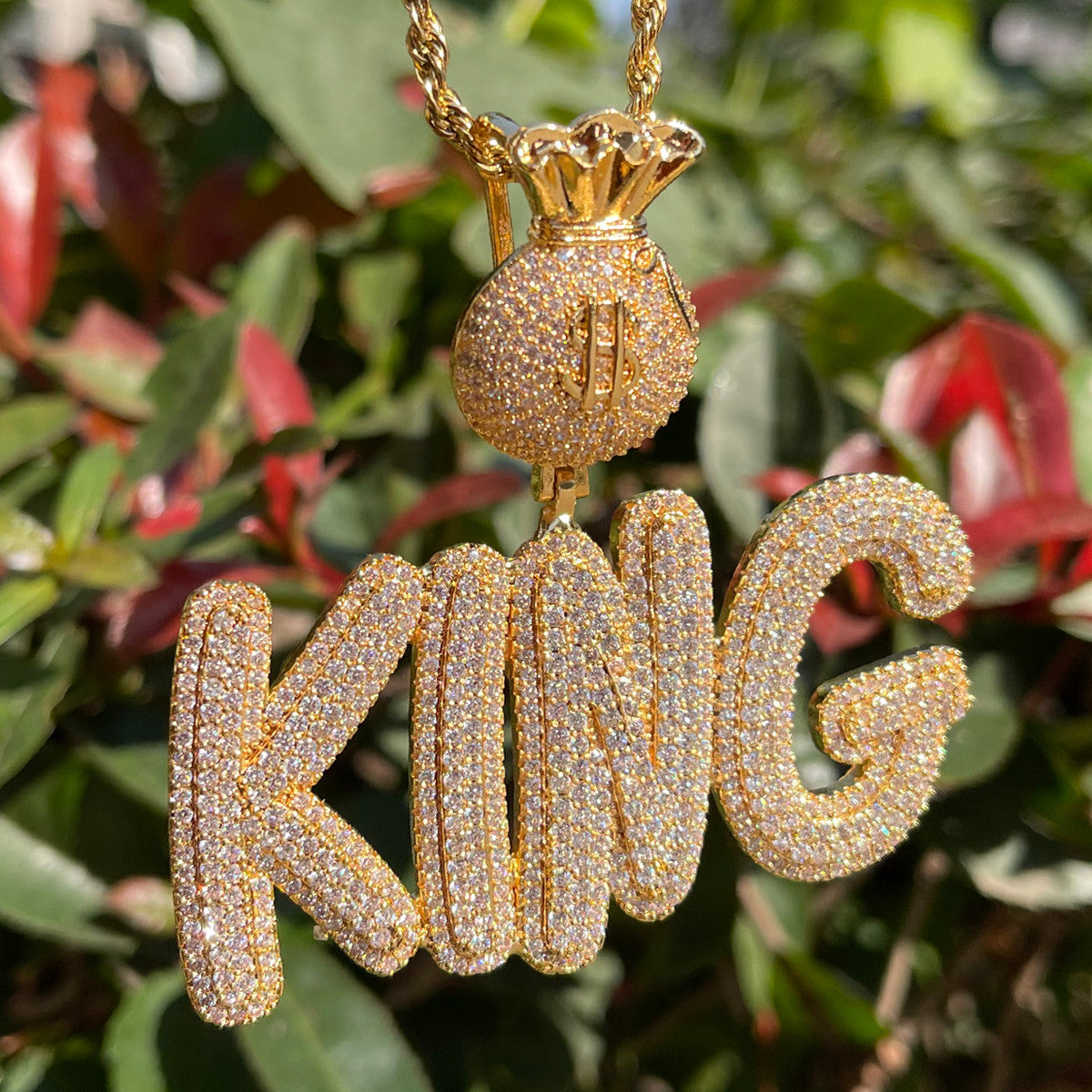Secure The Bag | Iced Script Letters Money Bag Custom Hip Hop Pendant