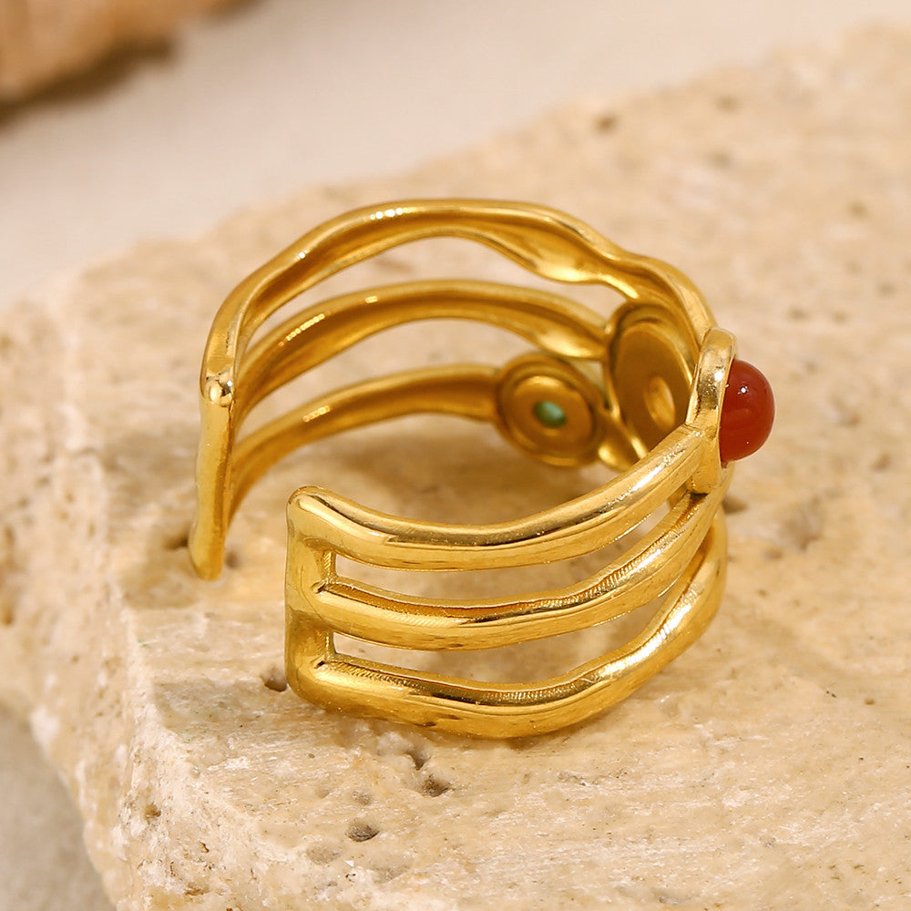 18k Gold Stainless Steel Gemstone Adjustable High Quality Waterproof Rings