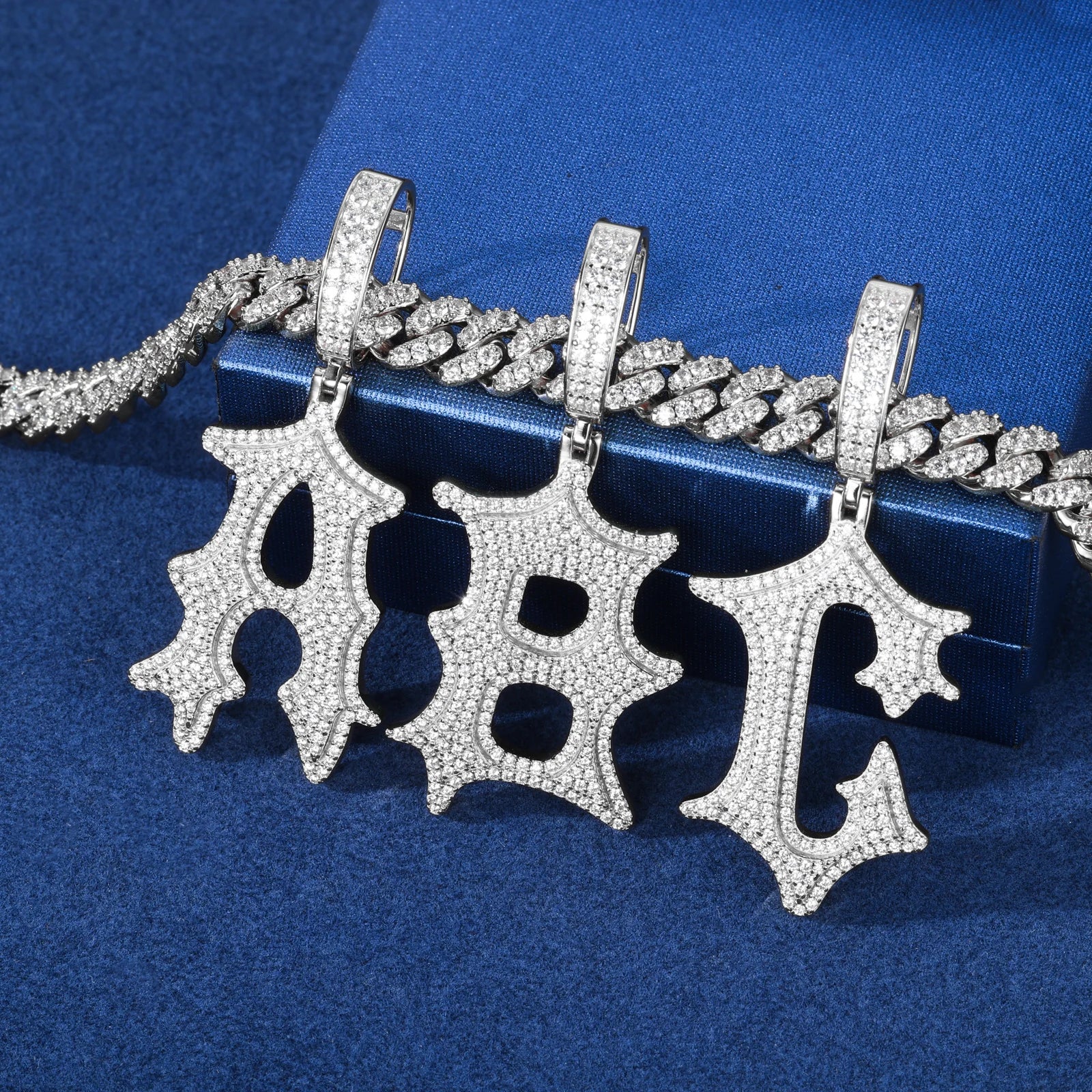 Ancient Text | Solid 925 Sterling Silver Moissanite Diamond Initial Letter Hip Hop Pendants