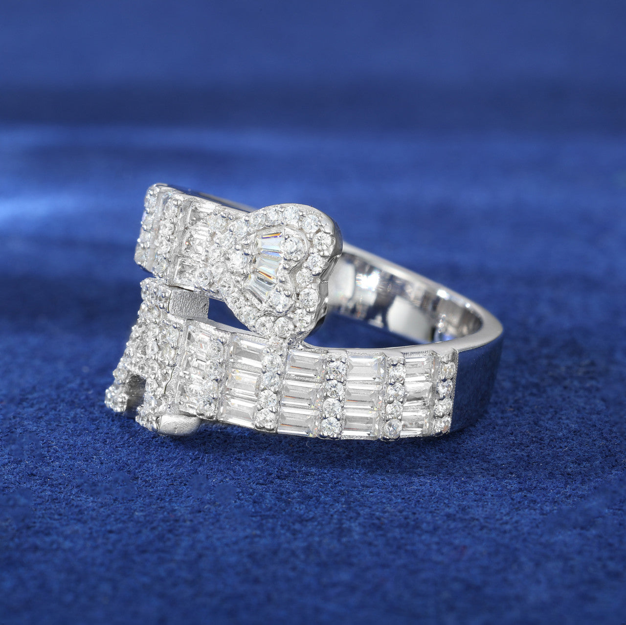 Moissanite Diamond Baguette Custom Initial Letter Sterling Silver Hip Hop Rings