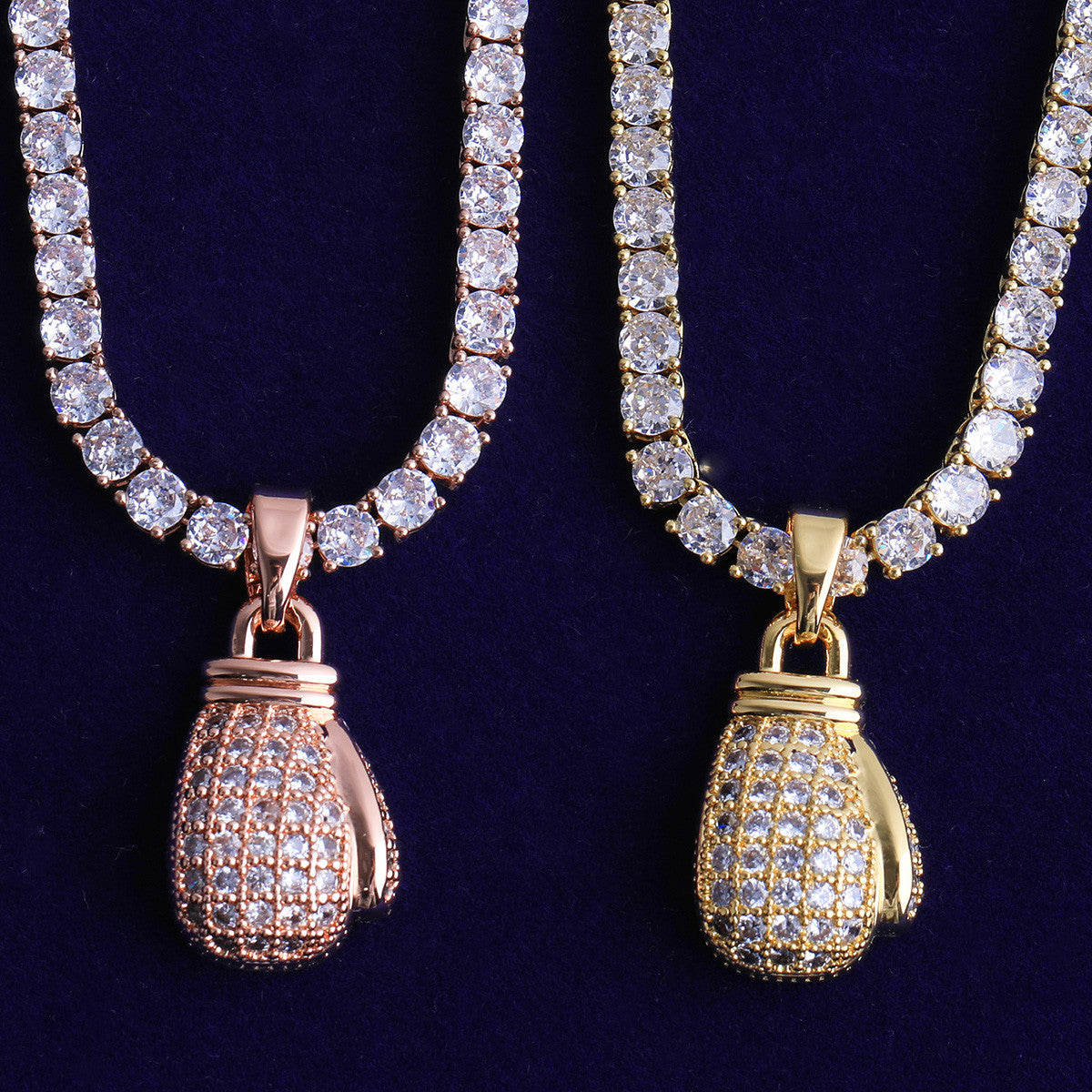 The Champ | VVS Diamond CZ Rose Gold 925 Silver 24k Luxury Hip Hop Boxing Gloves Pendant