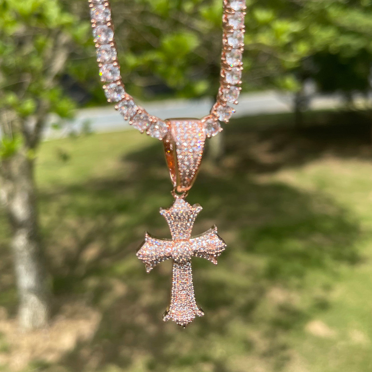 Protection Cross | Prong Set VVS Diamond Stone Iced Cross Pendant