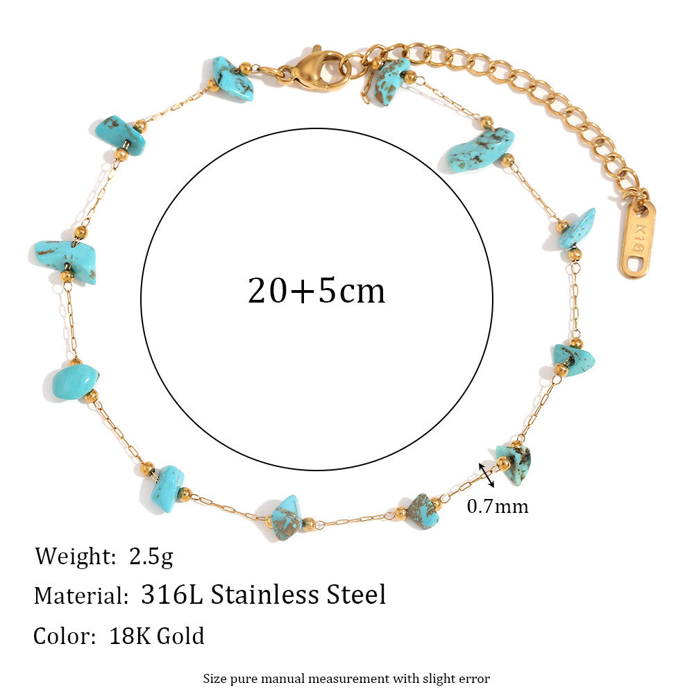 18k Gold Stainless Steel Natural Crushed Stone Handmade Waterproof Anklet Ankle Bracelets