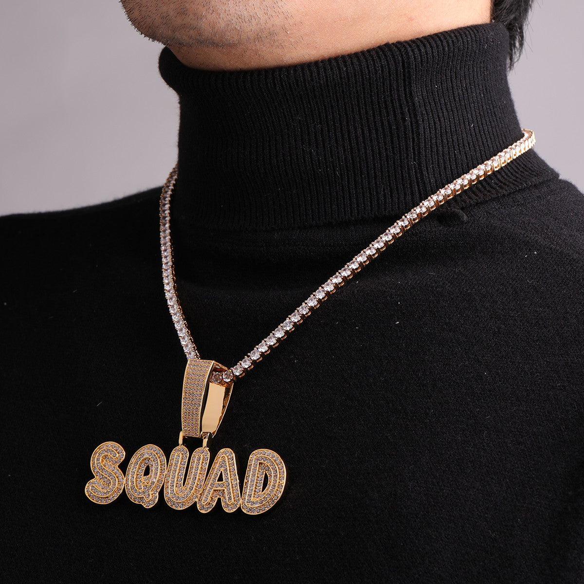 Retro Squad II | Flooded Ice Graffiti Letter Hip Hop Custom Bling Chain Necklace