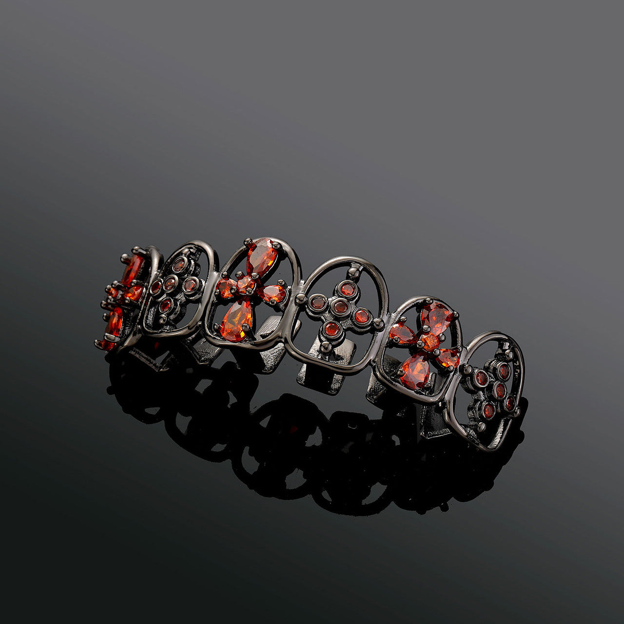 Goth Cross | Red VVS Diamond CZ Black Iced Blinged Out Top Row Teeth Grillz