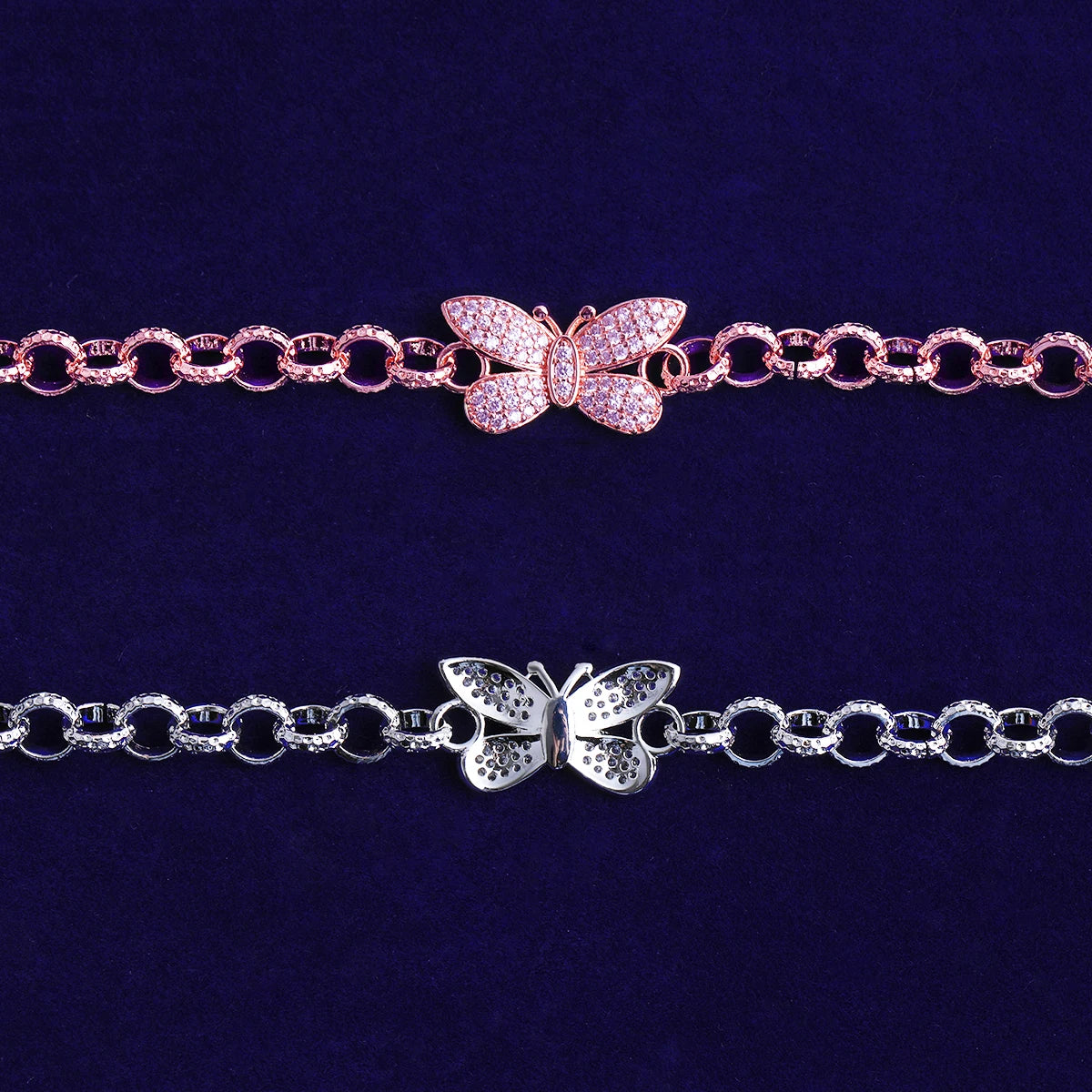 The Enchanted | VVS Diamond CZ Butterfly Iced Rolo Link Belcher Chain Bracelets
