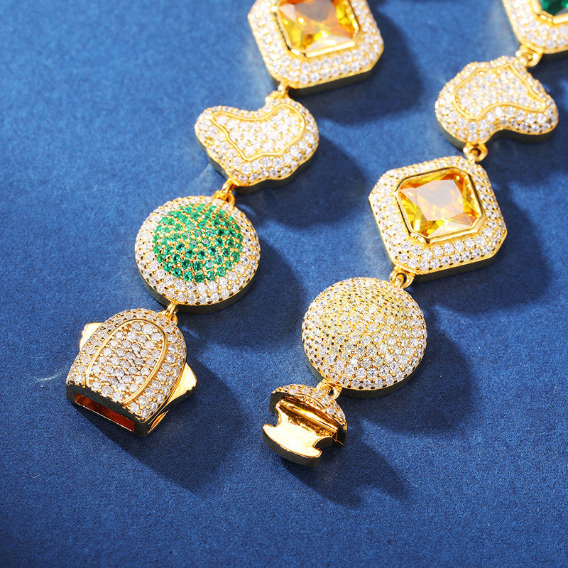 The World | 925 Silver Map Continents Gemstone Moissanite Diamond Iced Blinged Out Bracelets