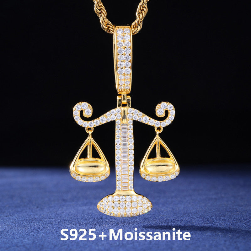 The Balanced | Solid Sterling Silver Libra Scale Moissanite Diamond Hip Hop Pendant
