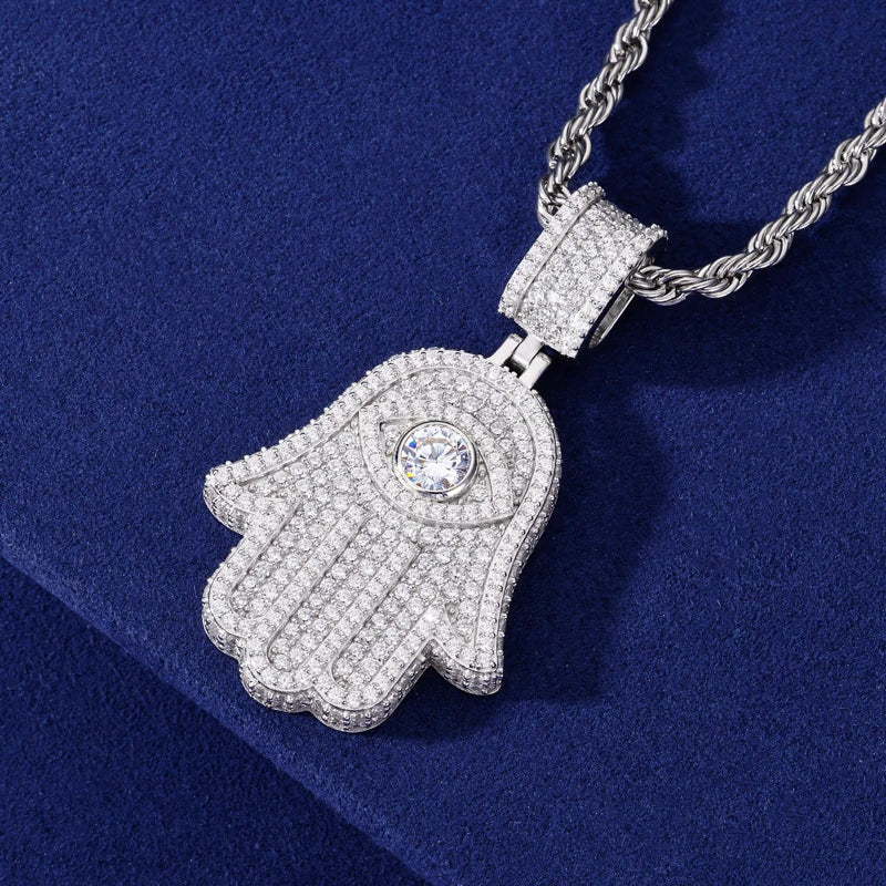 VVS1 Hamsa Hand | 925 Sterling Silver D VVS1 Moissanite Diamond Spiritual Bling Charm