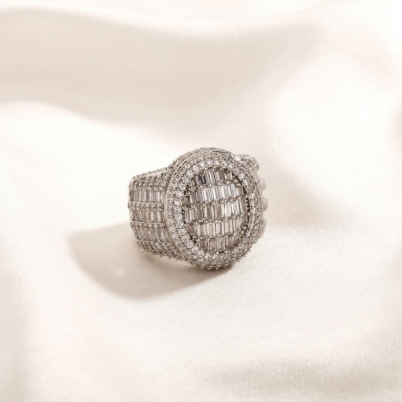 Men's Oval Cut 14k White Yellow Gold Iced Bling Out Baguette Hip Hop Ring