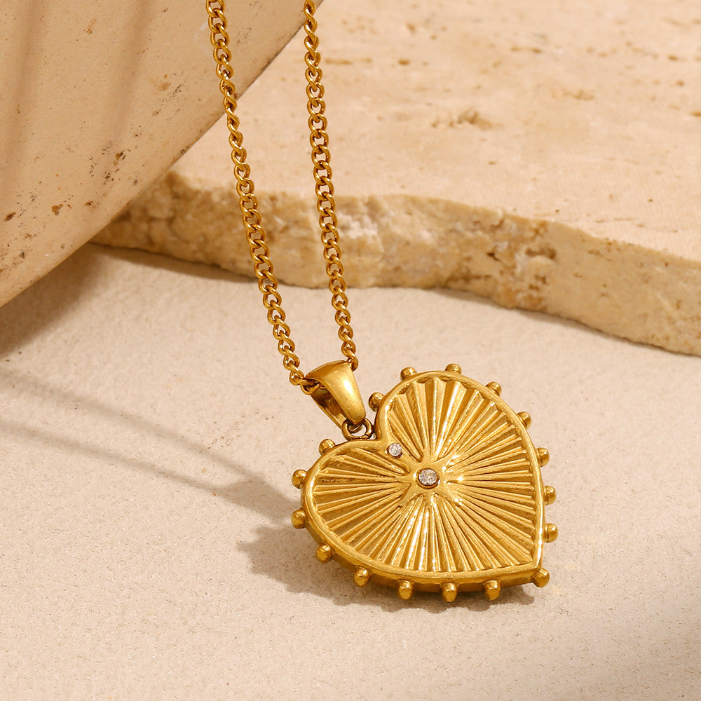 18k Gold over Waterproof Stainless Steel Designer Heart Pendant Necklace