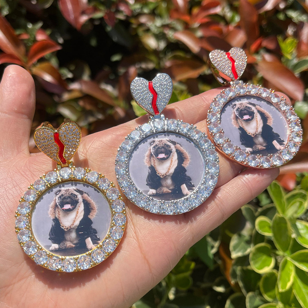 Heart's Desire | 4 Prong Set Cluster Stone Broken Heart Custom Photo Pendant