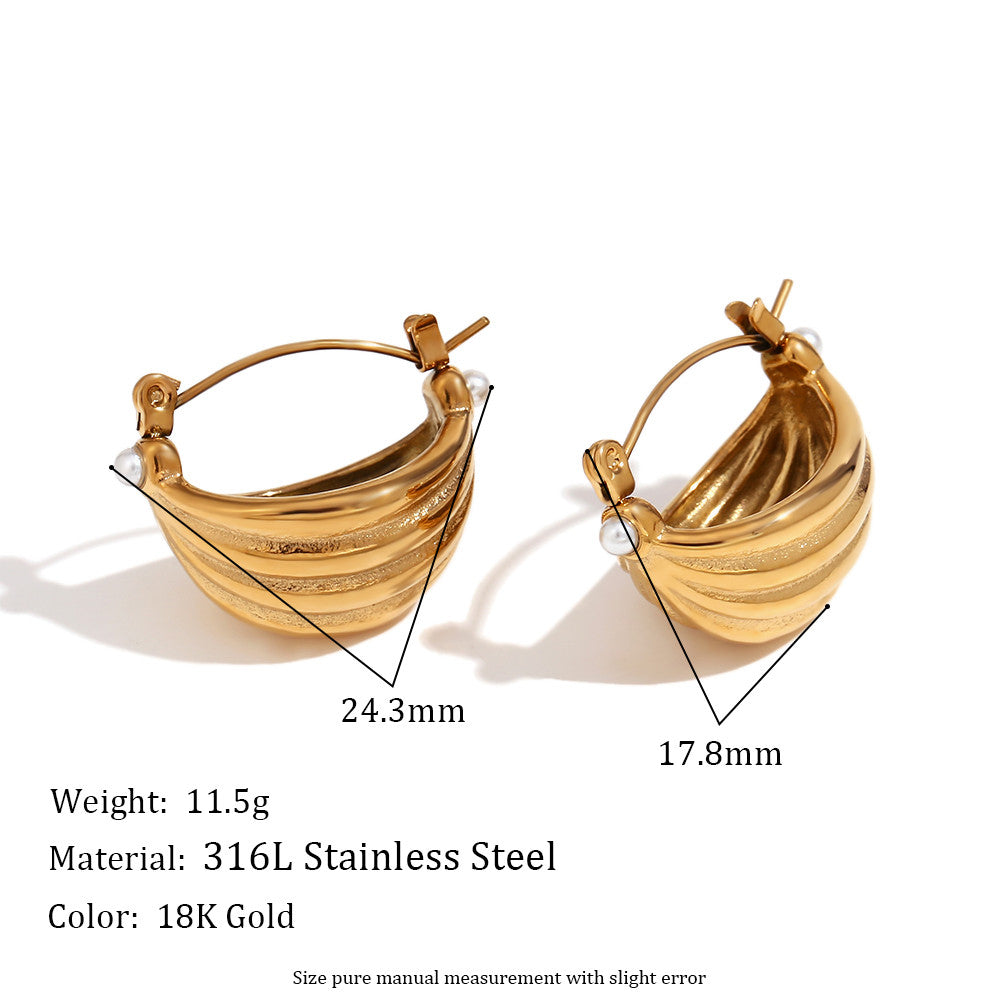 18k Gold Wrap Classic Circular Wave V-shaped Multi Layer Stainless Steel Earrings