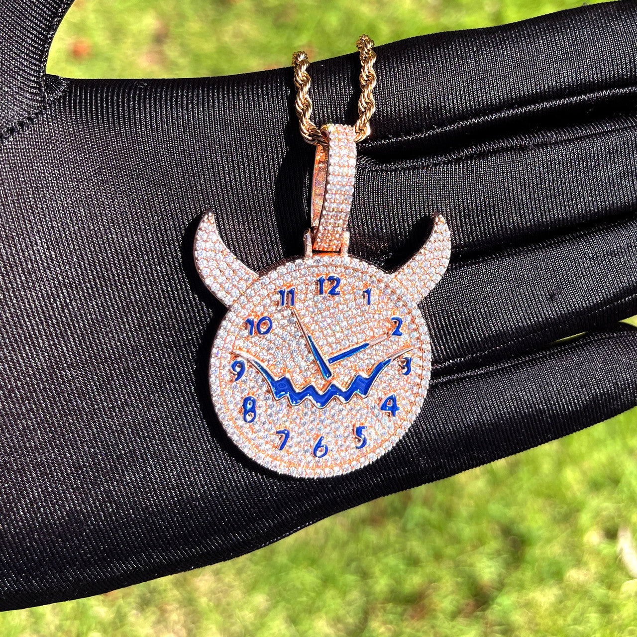 Illusion Of Time | Prong Set VVS Diamond Stone Iced Evil Clock Pendant