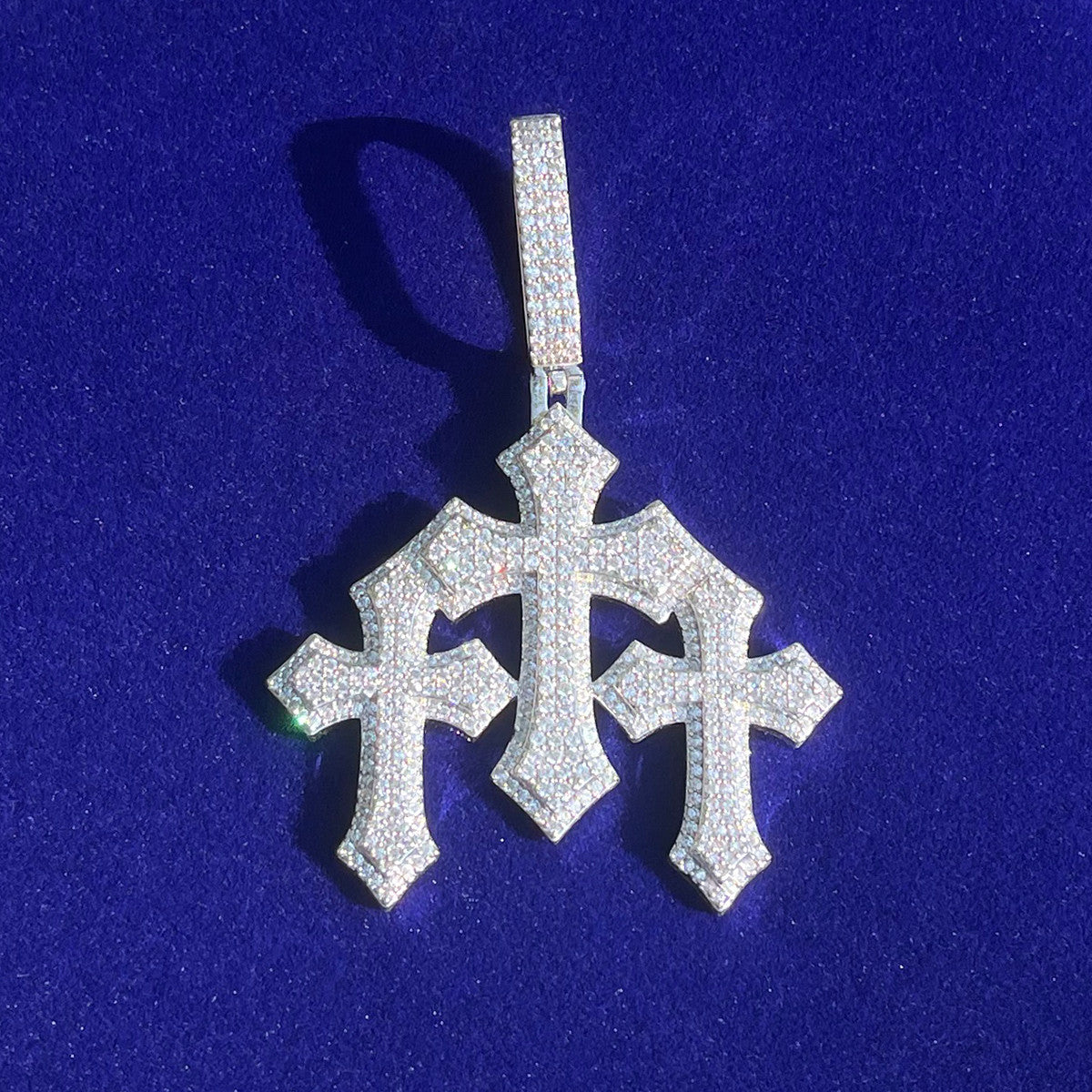 Flooded Ice Trinity Calvary Cross Hip Hop Pendant Chain Necklace