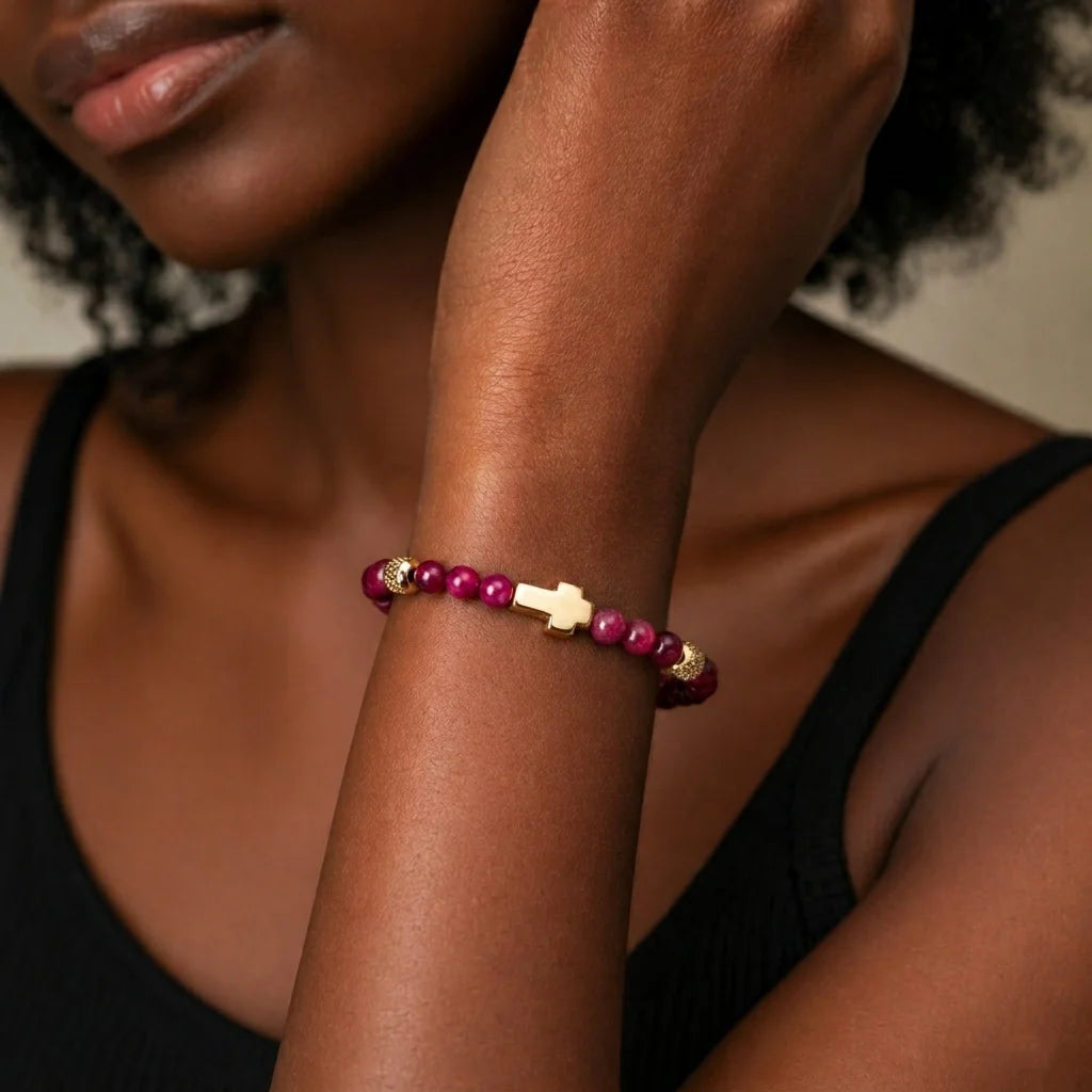 Daily Prayer | 316 Stainless Steel Polished Cross Tiger's Eye Stone Bead Luxury Bracelet