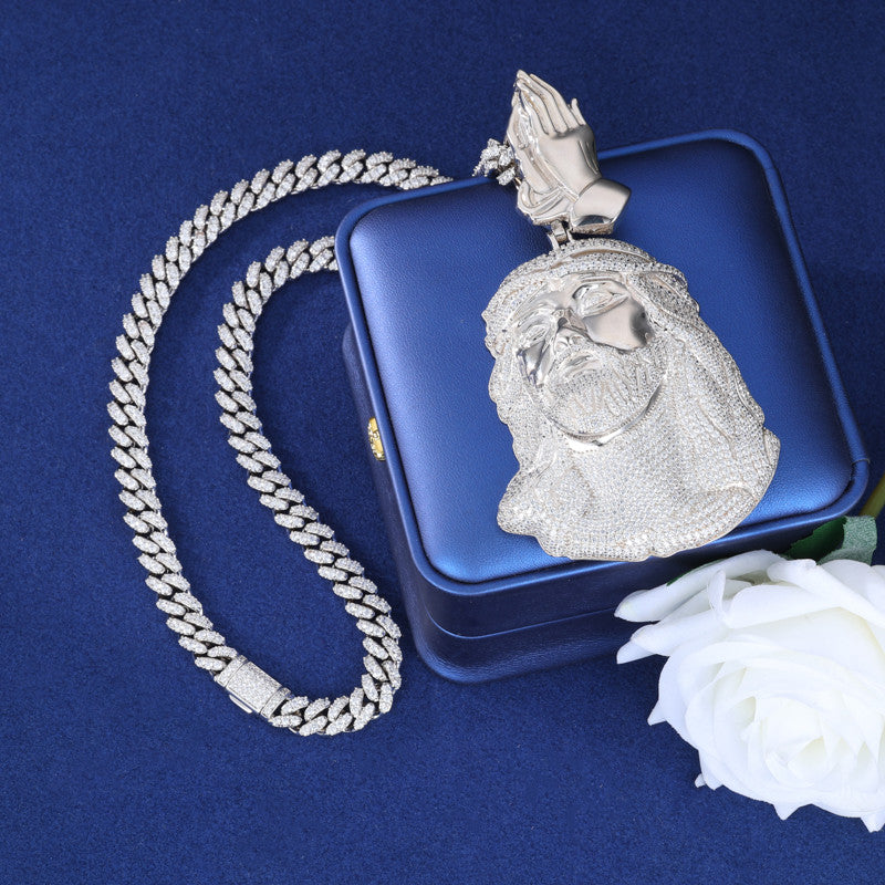 Child Of the King | Solid Sterling Moissanite Diamond Prayer Hands Jesus Piece Chain