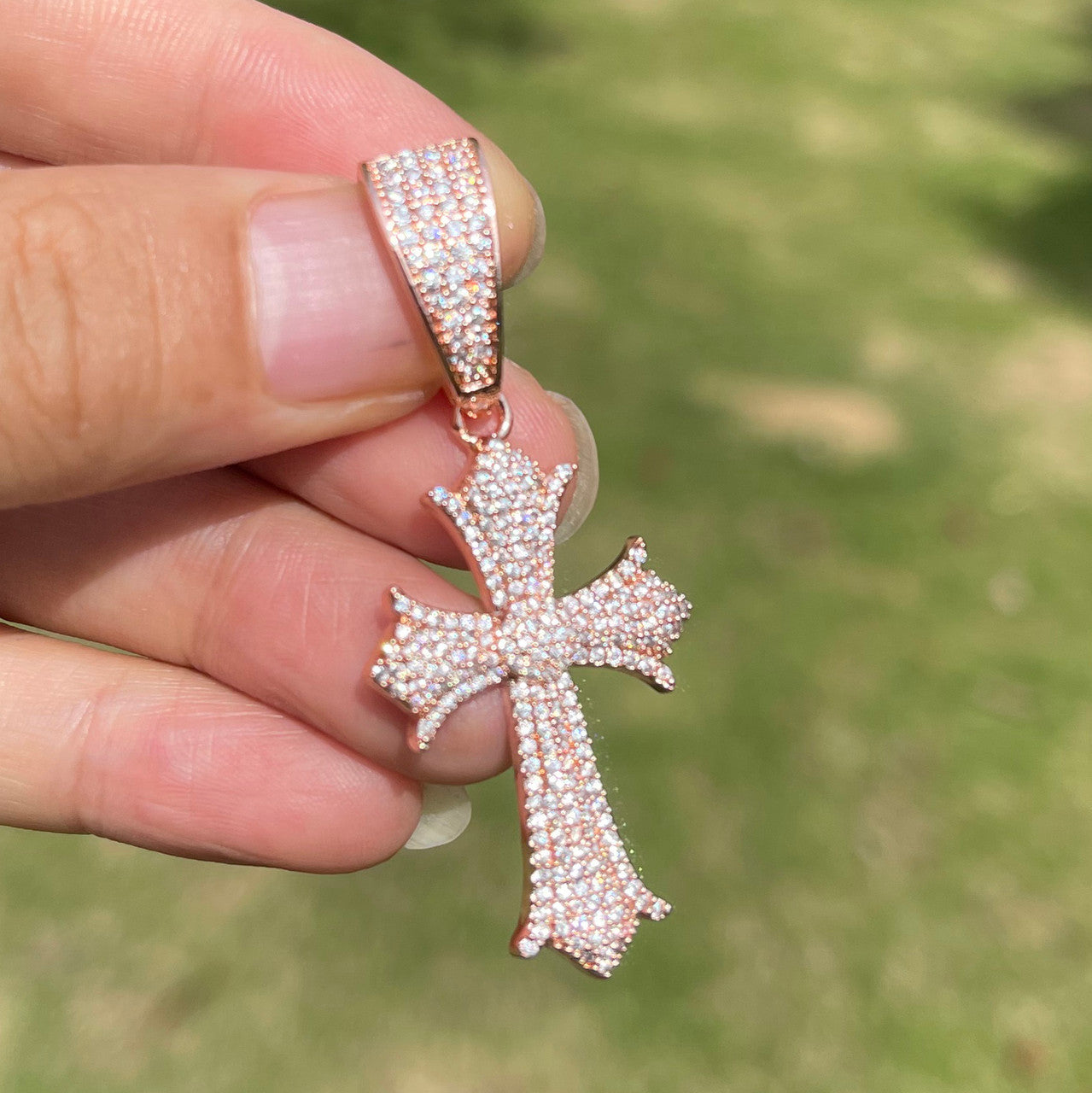 Protection Cross | Prong Set VVS Diamond Stone Iced Cross Pendant