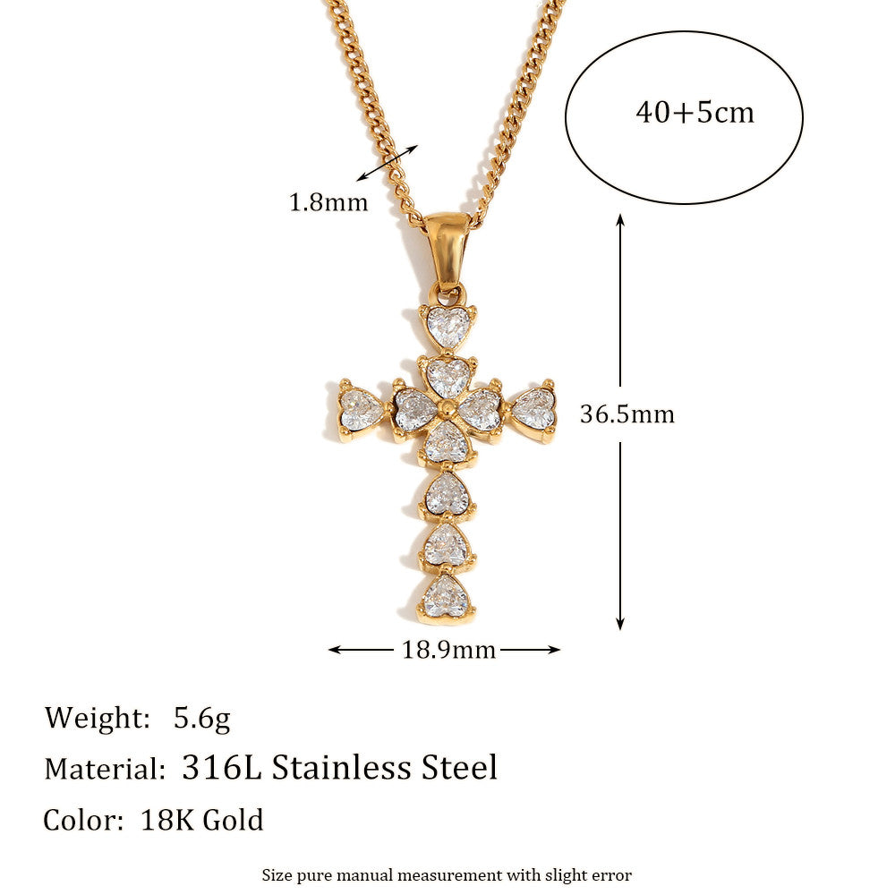 18k Gold Stainless Steel Luxury Colored CZ Cross Pendant Bling No Tarnish Women's Necklace