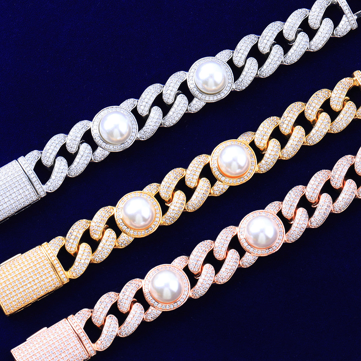 The Cuban Pearl | Hip Hop 24k 925 Silver Rose Gold Designer Chain Bracelet