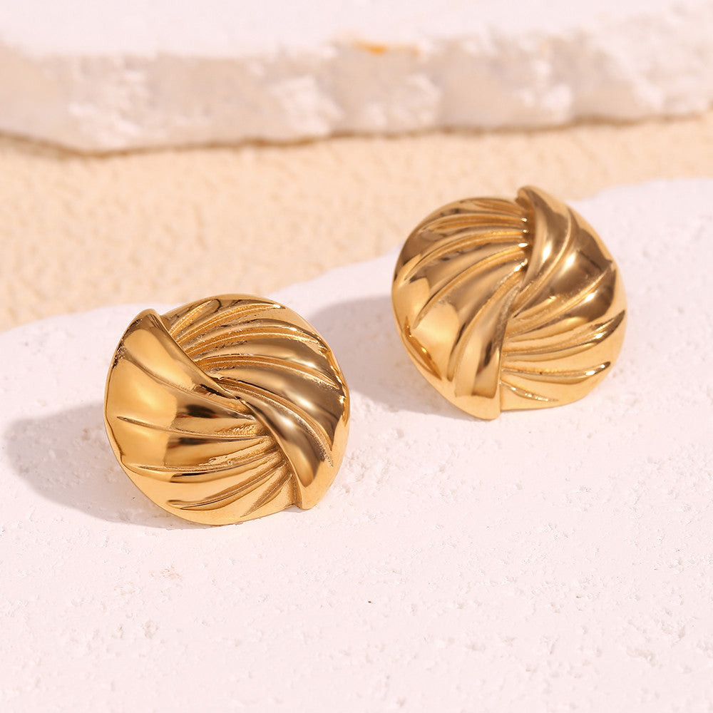 18k Gold Braided Circle Sea Shell Tarnish Free Stainless Steel Waterproof Earrings