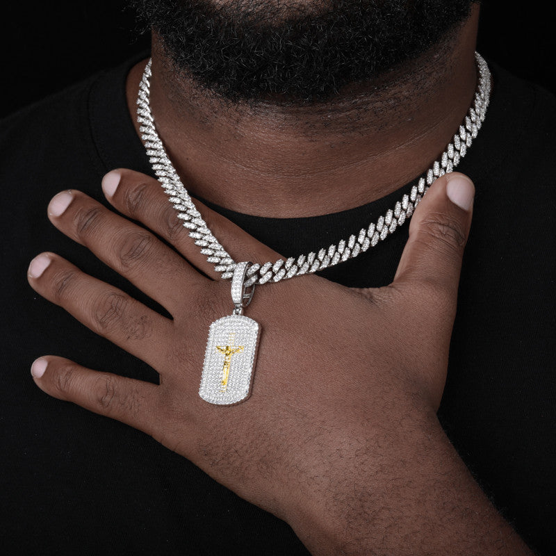 The Wonderful Counselor | 925 Sterling Silver Moissanite Diamond Crucifix Jesus Dog Tag Pendant