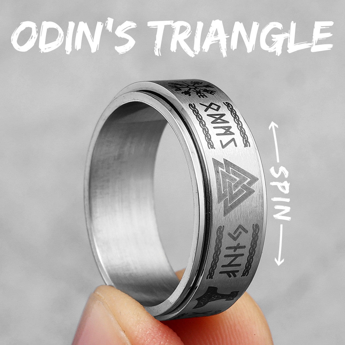 Vintage Nordic Viking | 316L Solid Stainless Steel Odin's Triangle Men's Rings